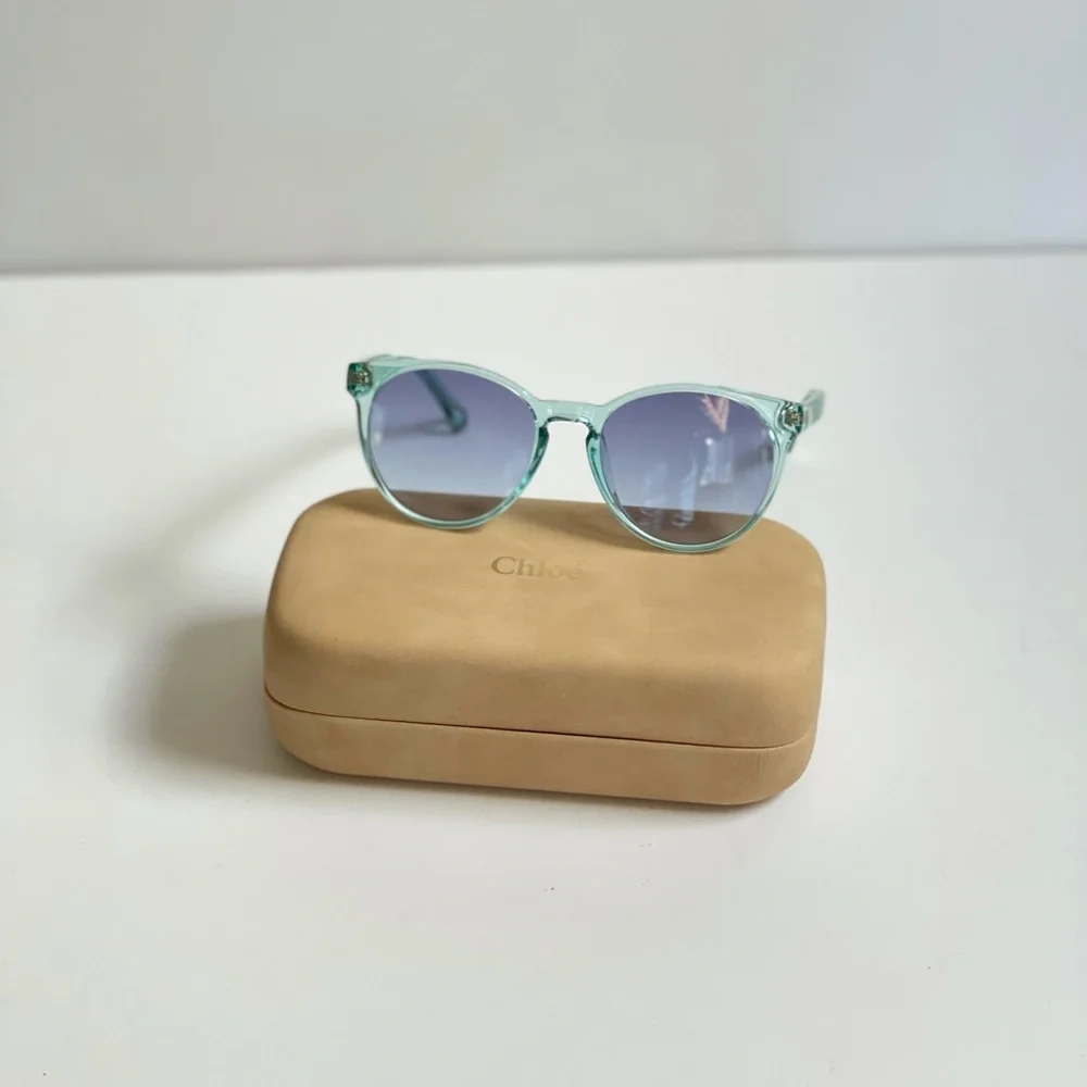 New Chloe Authentic 48mm Round Blue Sunglasses With Case - Reemoly